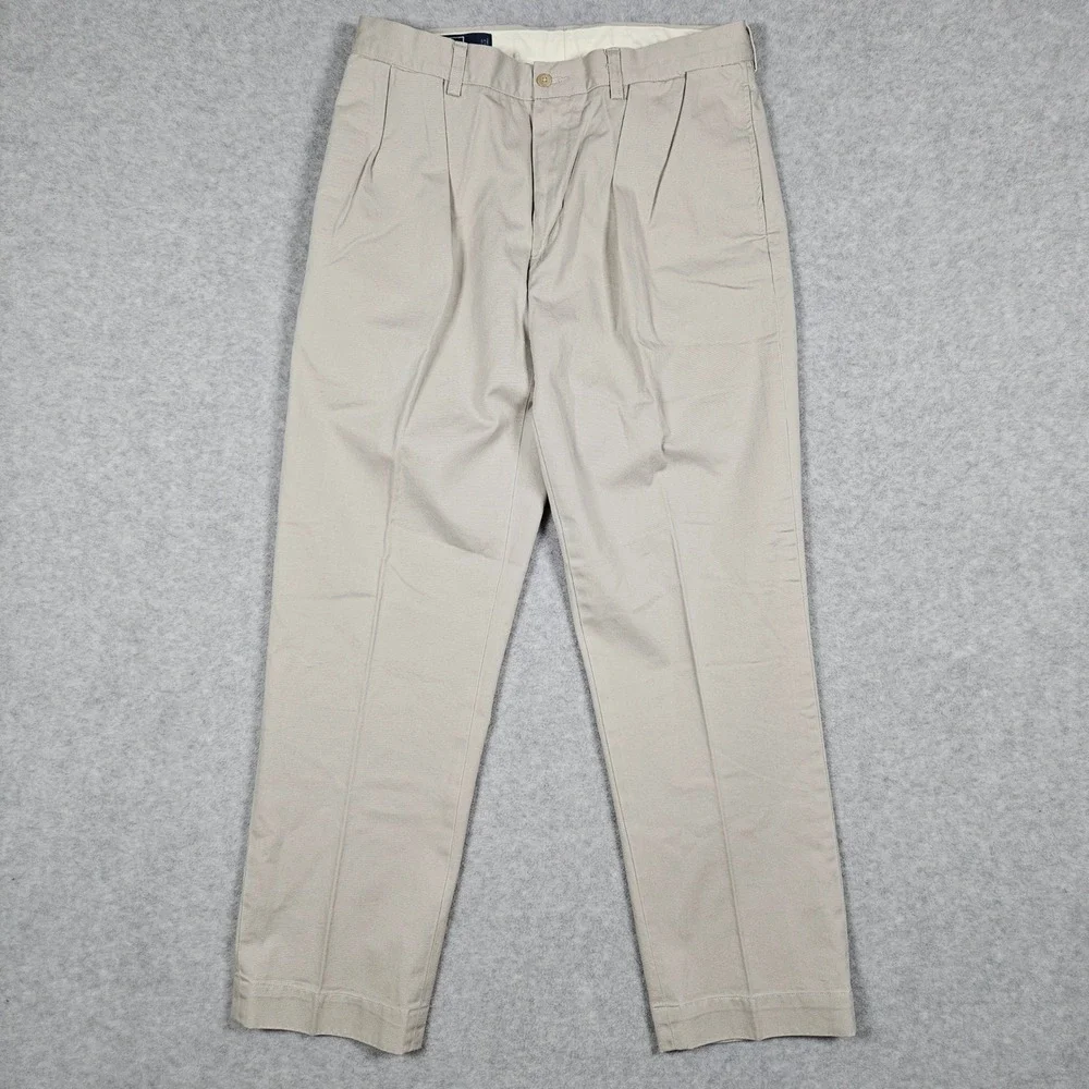 Polo Ralph Lauren (Men's 35x32) Tan Ethan Pant Pleated Chino Trousers Khaki VTG